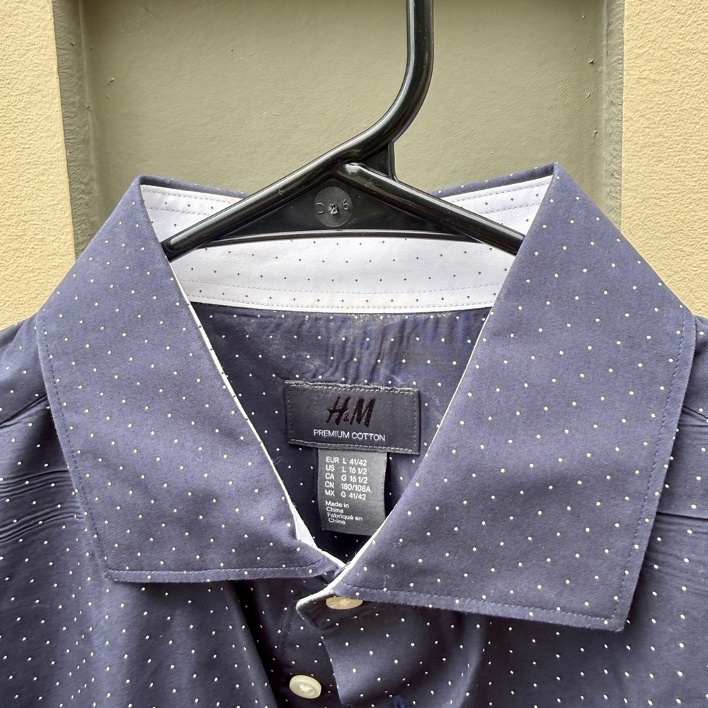 H&M Men’s Navy Blue Microdot Dress Shirt